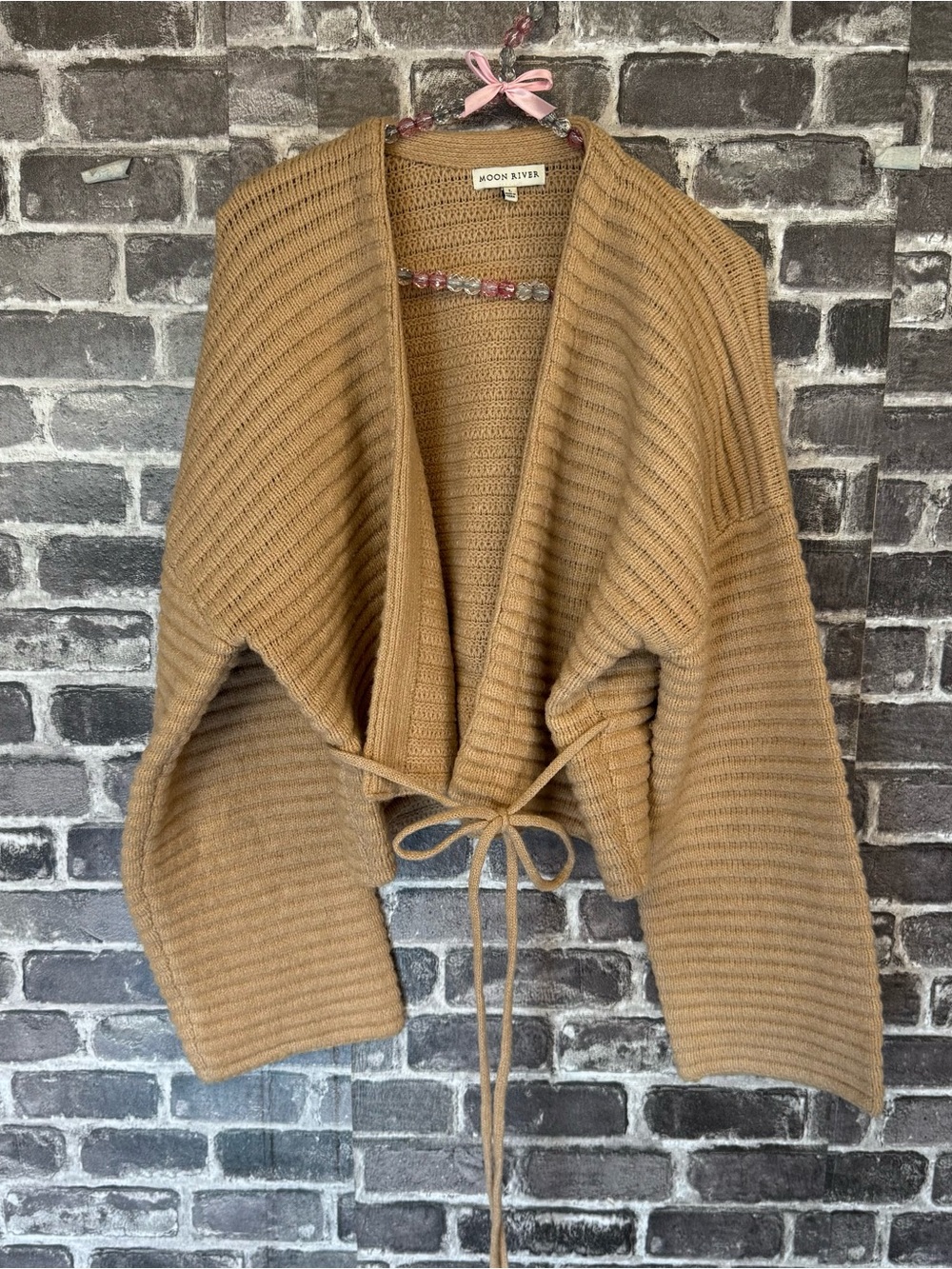 NEW Moon River cardigan tan knit wrap tie front sweater